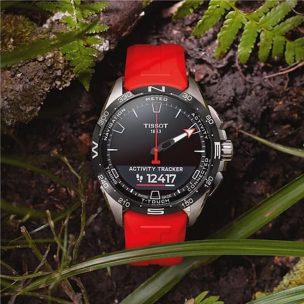 Tissot T-Touch Connect Solar Smartwatch Titan mit rotem Kautschukarmband – Image 2