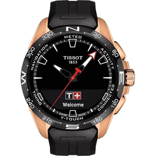 Tissot T-Touch Connect Solar Smartwatch Titan PVD Rosé mit schwarzem Kautschukarmband