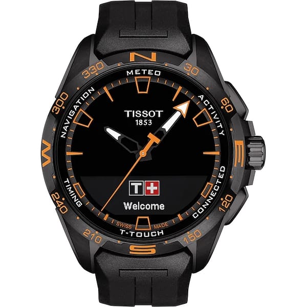 Tissot T-Touch Connect Solar Smartwatch Titan Schwarz – Orange mit schwarzem Kautschukarmband